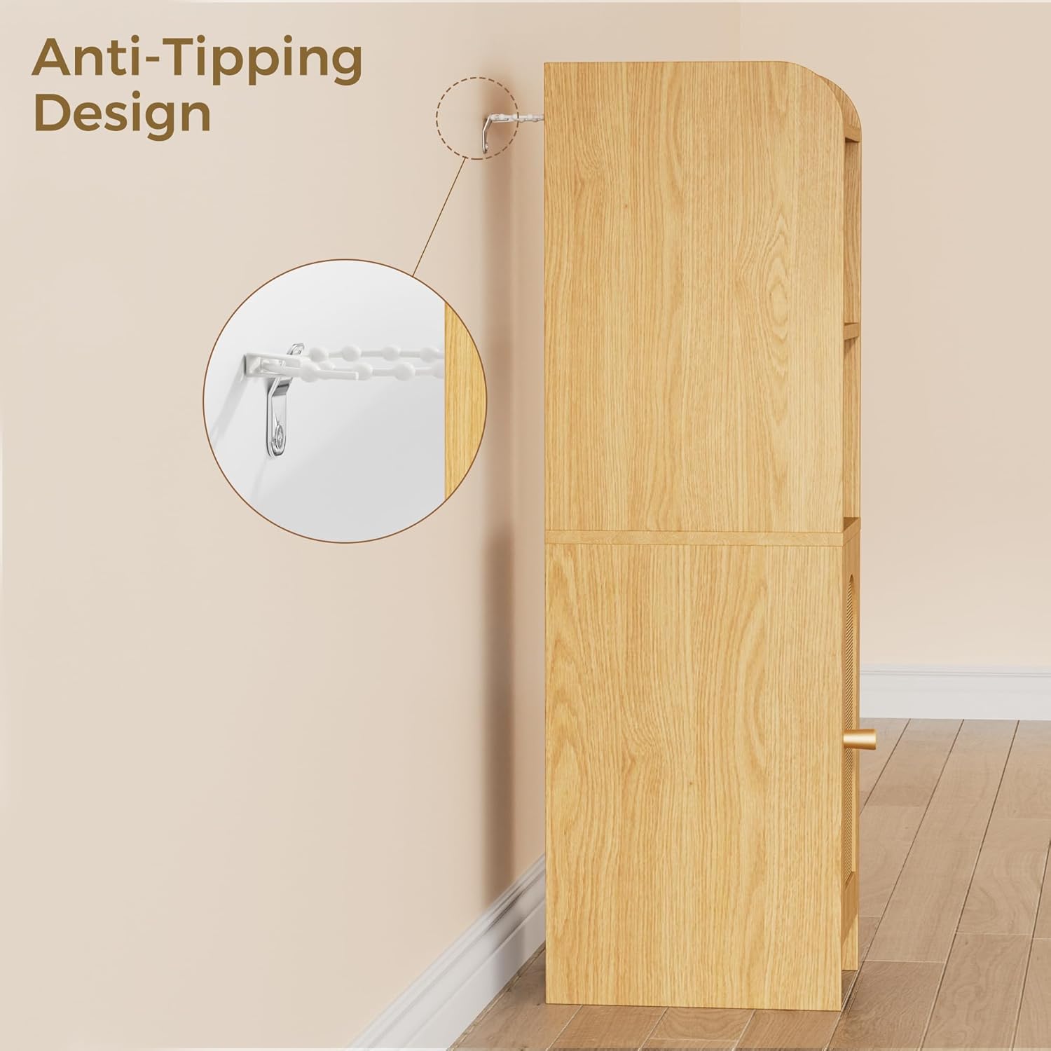 Homhedy Rattan Small Bathroom Cabinet with Door, Narrow Toilet Paper Storage Cabinet, Skinny Corner Floor Cabinet with Adjustable Shelves, for Bathroom, Small Spaces, 9.8" D x 7.9" W x 31" H, Natural