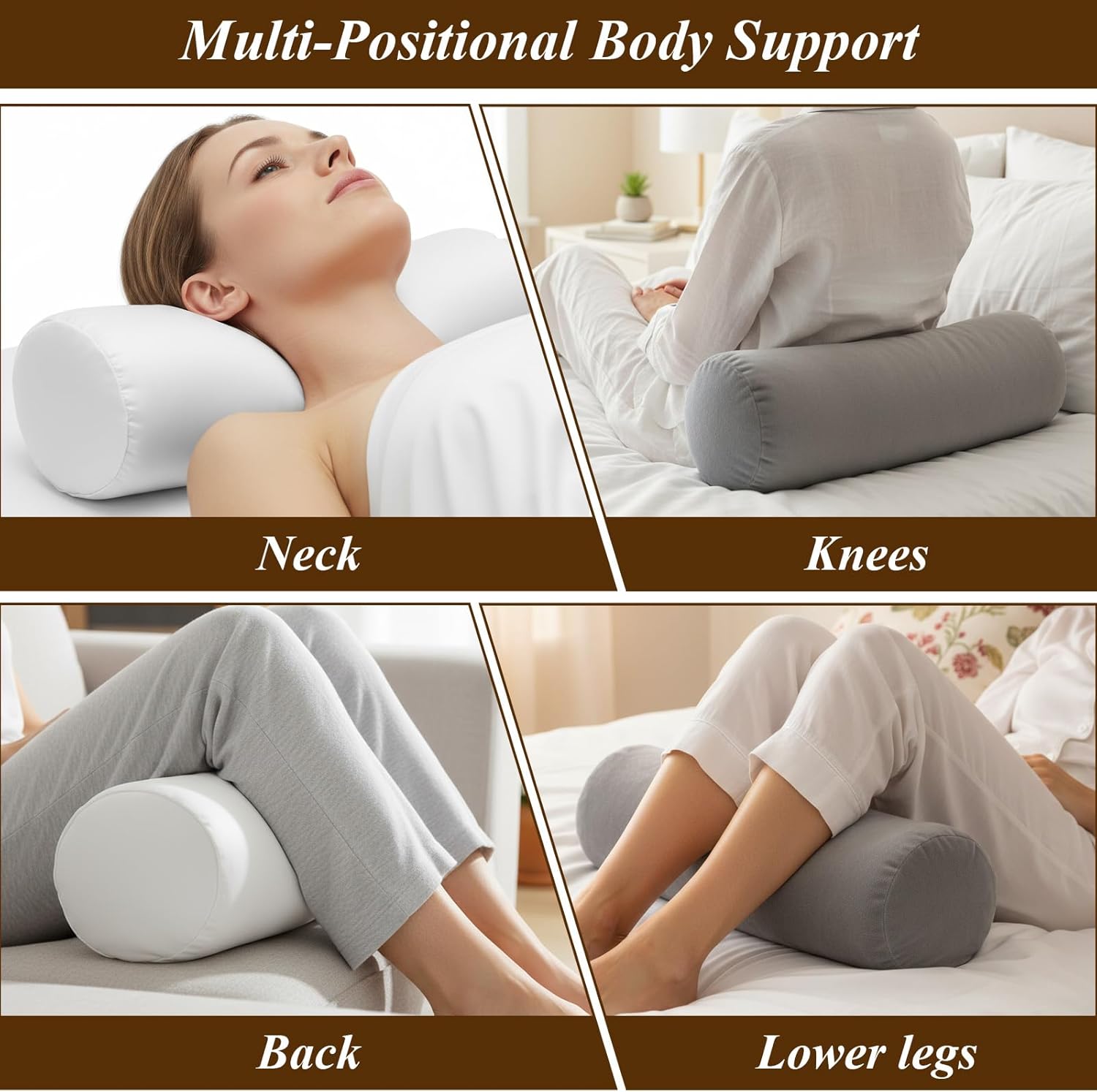 2 Pack Cervical Neck Roll Pillow Cover, Gray Round Pillowcase with Zipper, 16x6 Inch Cylinder Bolster Pillow Case, Soft Breathable Polyester Pillows Covers - Image 8