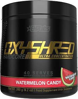 EHPlabs OxyShred Hardcore Thermogenic Pre Workout Powder for Shredding - Pre Workout Powder with L Glutamine & Acetyl L Carnitine, Energy Boost Drink, Mood Booster - Watermelon Candy, 60 Servings