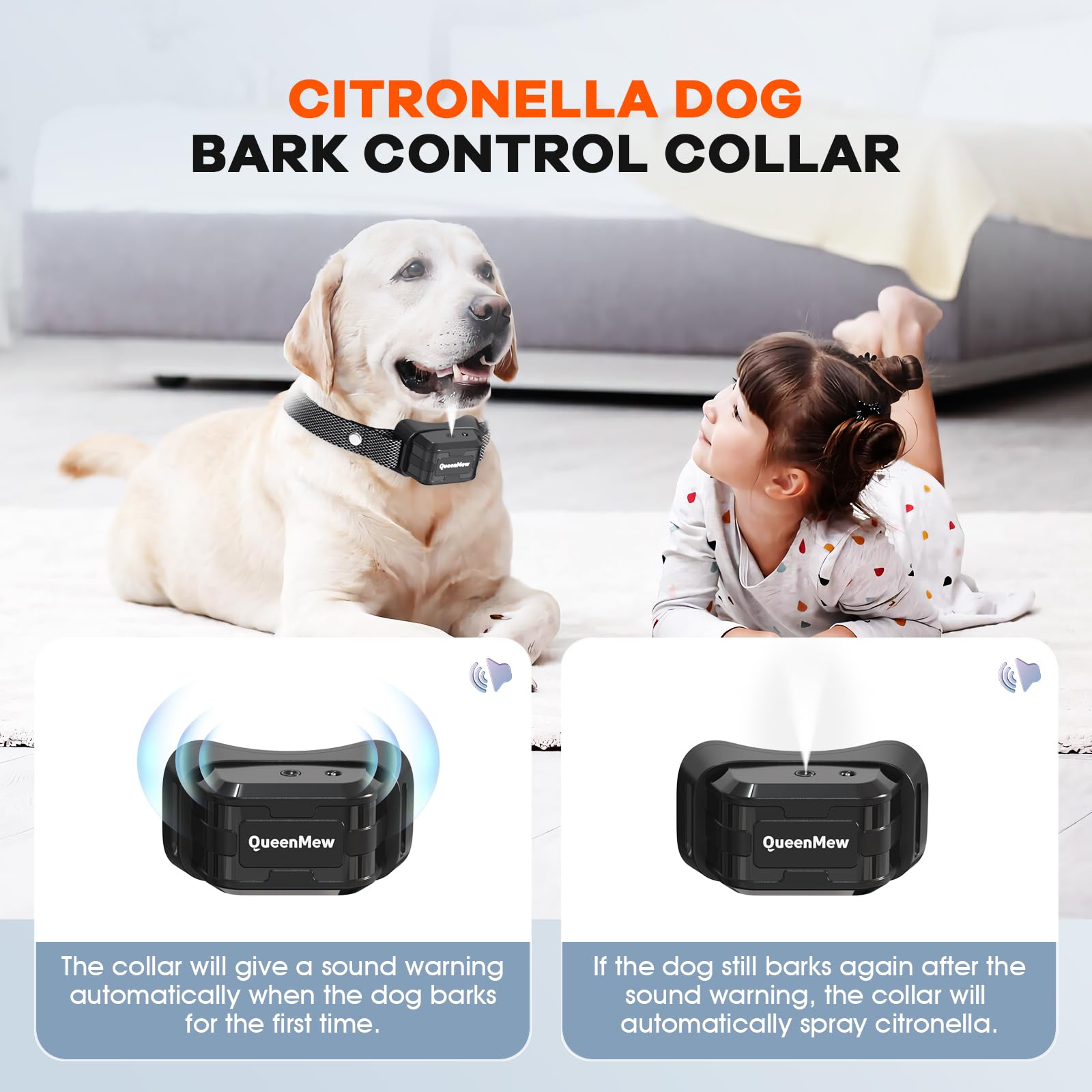 Collare Antiabbaio per Cani, Collare Antiabbaio a Spruzzo con 3 Livelli di Sensibilità e Spruzzo Regolabili, CollareAntiabbaio per Cani alla Citronella Impermeabile e Ricaricabile con 2 Cinturini