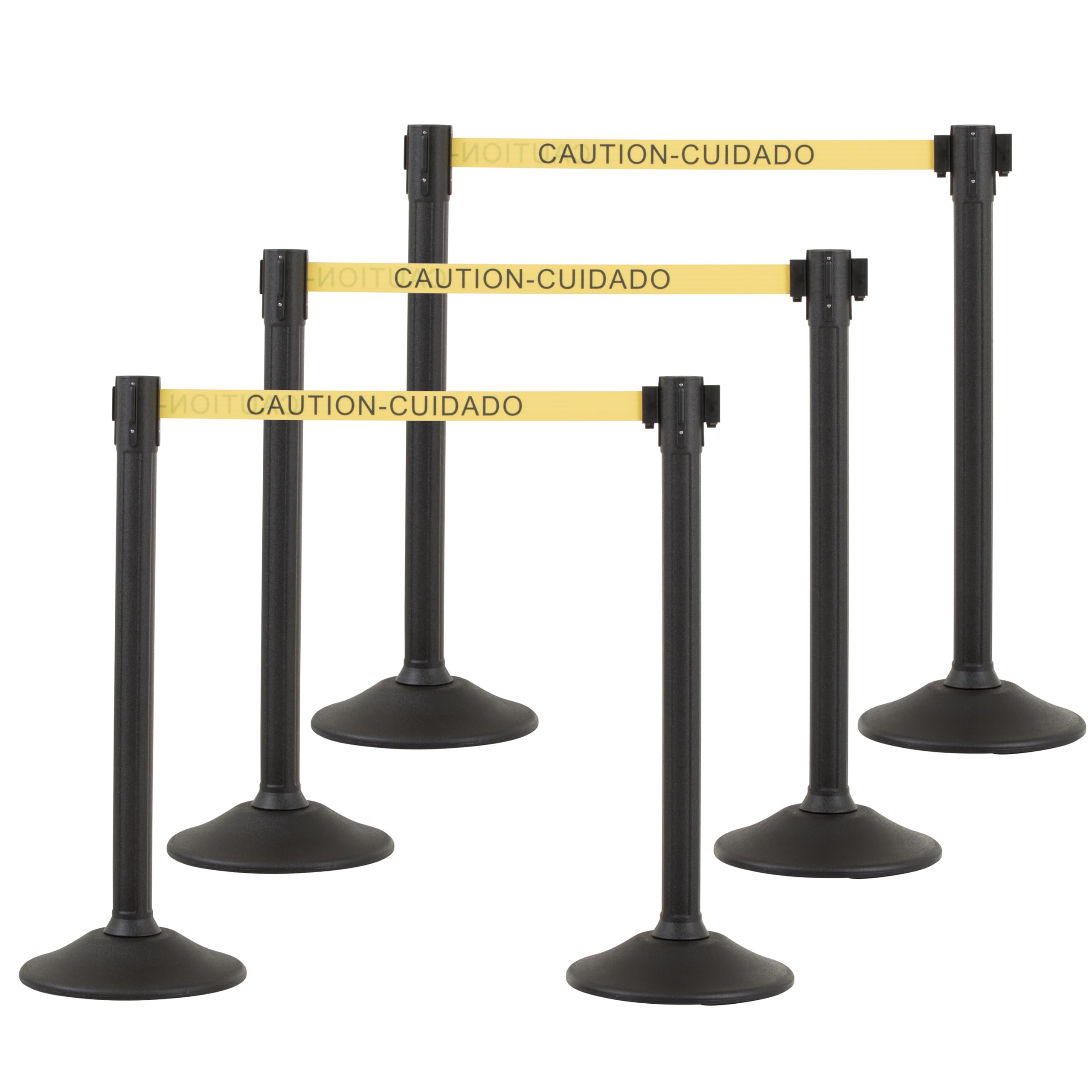 US Weight Sentry Stanchion Crowd Control Barrier - 6.5 Foot Retractable Caution Belt - 6PK - Easy-Connect Assembly Requires No Tools - Made in The USA