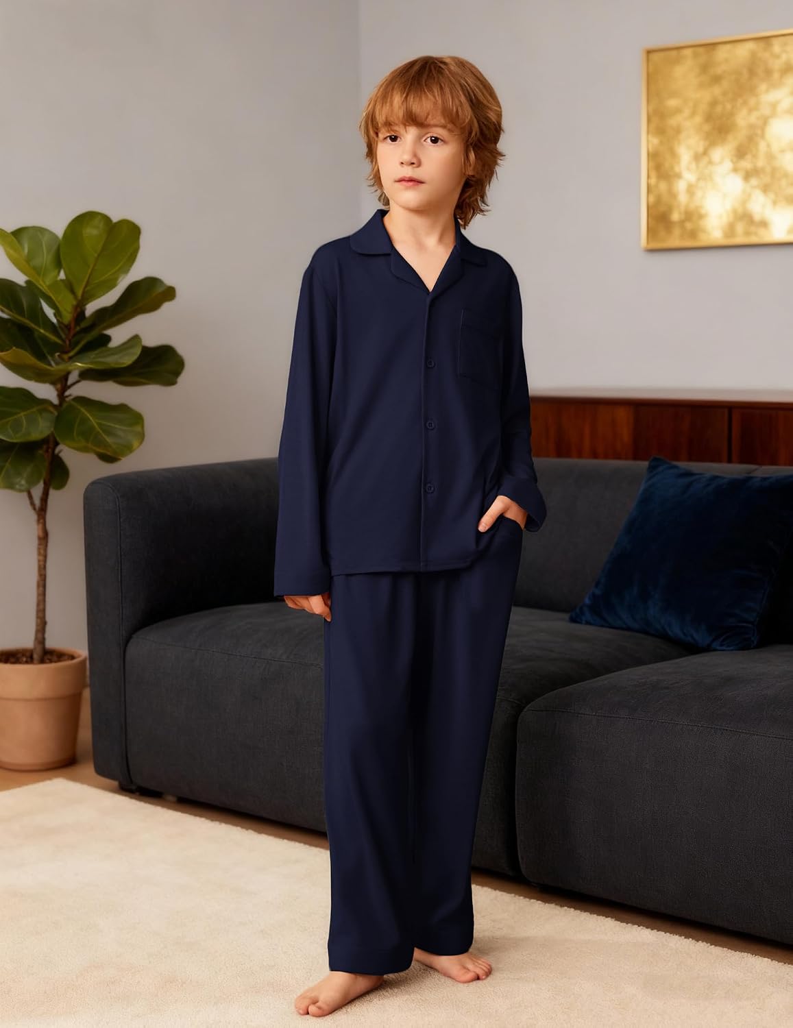 Arshiner Boys Pajamas Set Long Sleeve Button-Down Sleepwear 2 Piece Pjs Set for Boys 5-13 Years