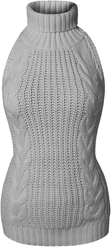 Japan Style Women's Turtleneck Pullover Deep V-Neck Sleeveless Knitted Hi Low Anime Sweater Vest Top