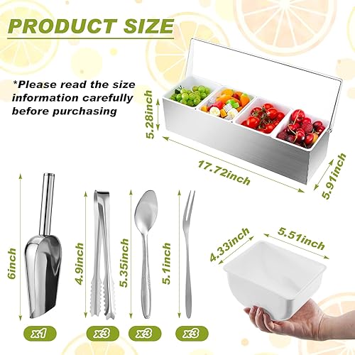 Vista 33 de Tessco for you Bandeja para decorar con tapa, contenedor de condimentos refrigerado por hielo con cuchara de hielo, mini pinzas de metal