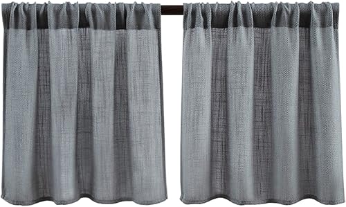Valea Home Cortinas de arpillera con bolsillo para barra de cocina para ventana corta, estilo café de lino de 24 pulgadas, color gris, juego de 2