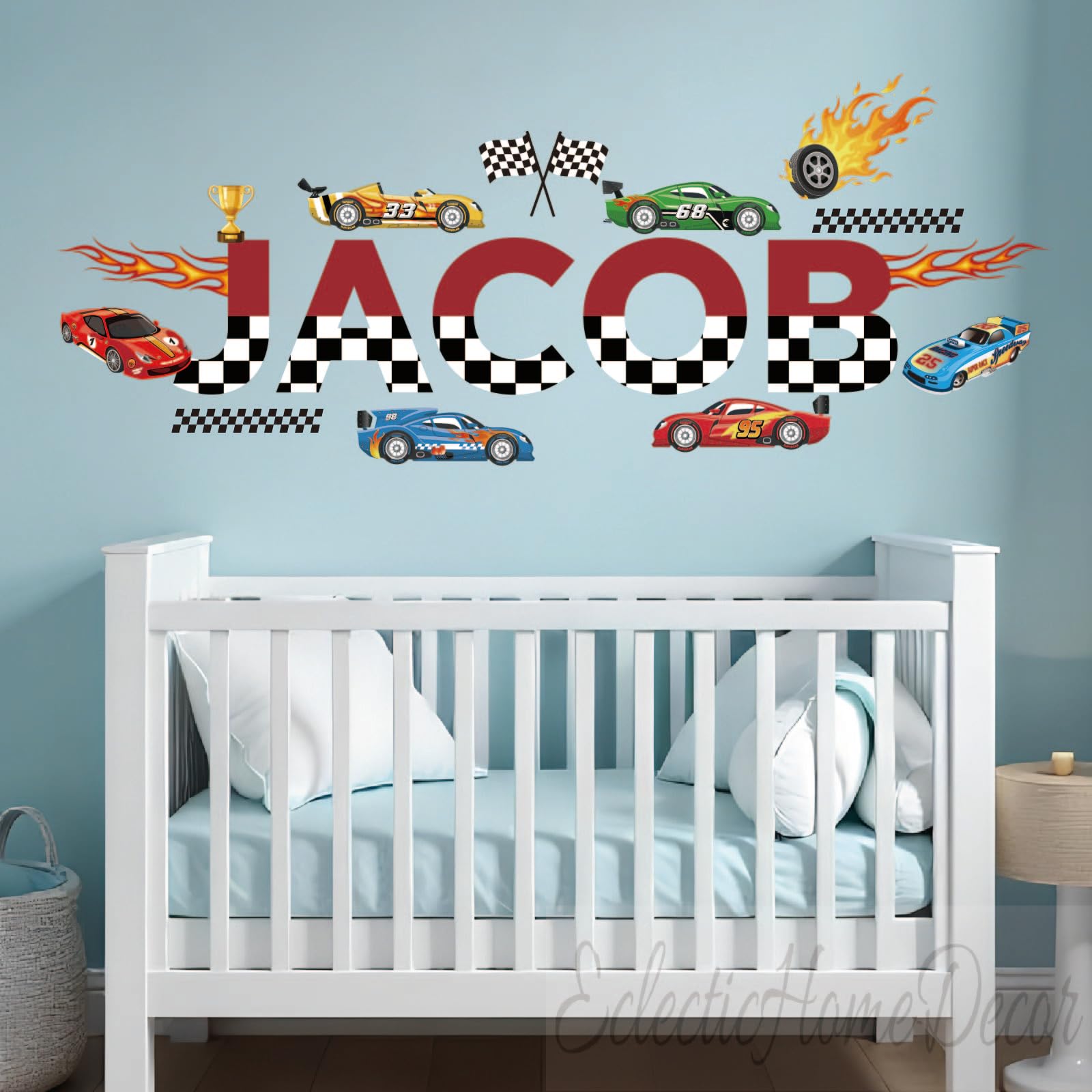 Autocollants muraux voiture de course déco murale enfant