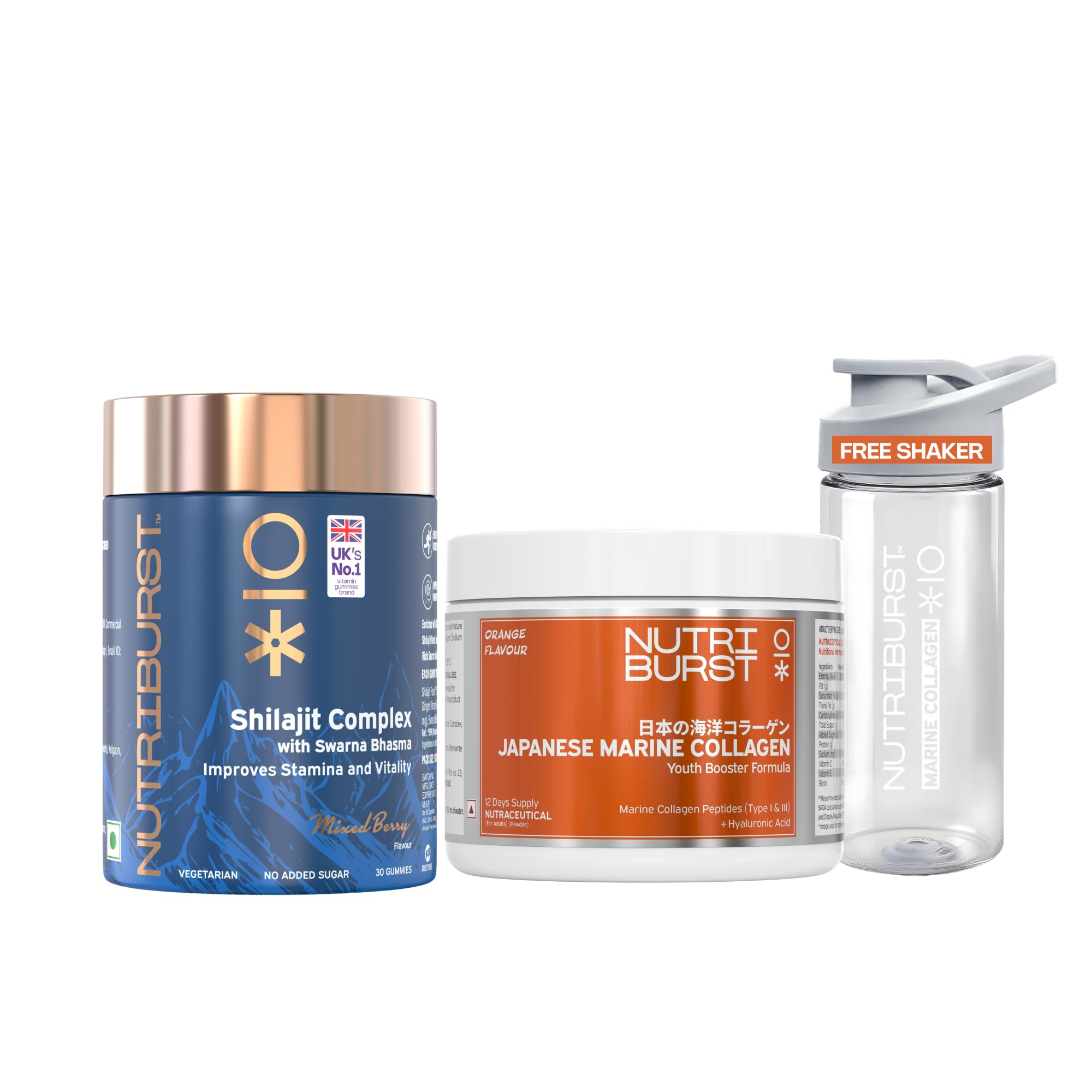 Nutriburst Japanese Marine Collagen Powder (Orange Flavor) + Shilajit Resin Gummies (Mixed Berry Flavor) Ayurvedic Blend | Combo for Men & Women-image-29