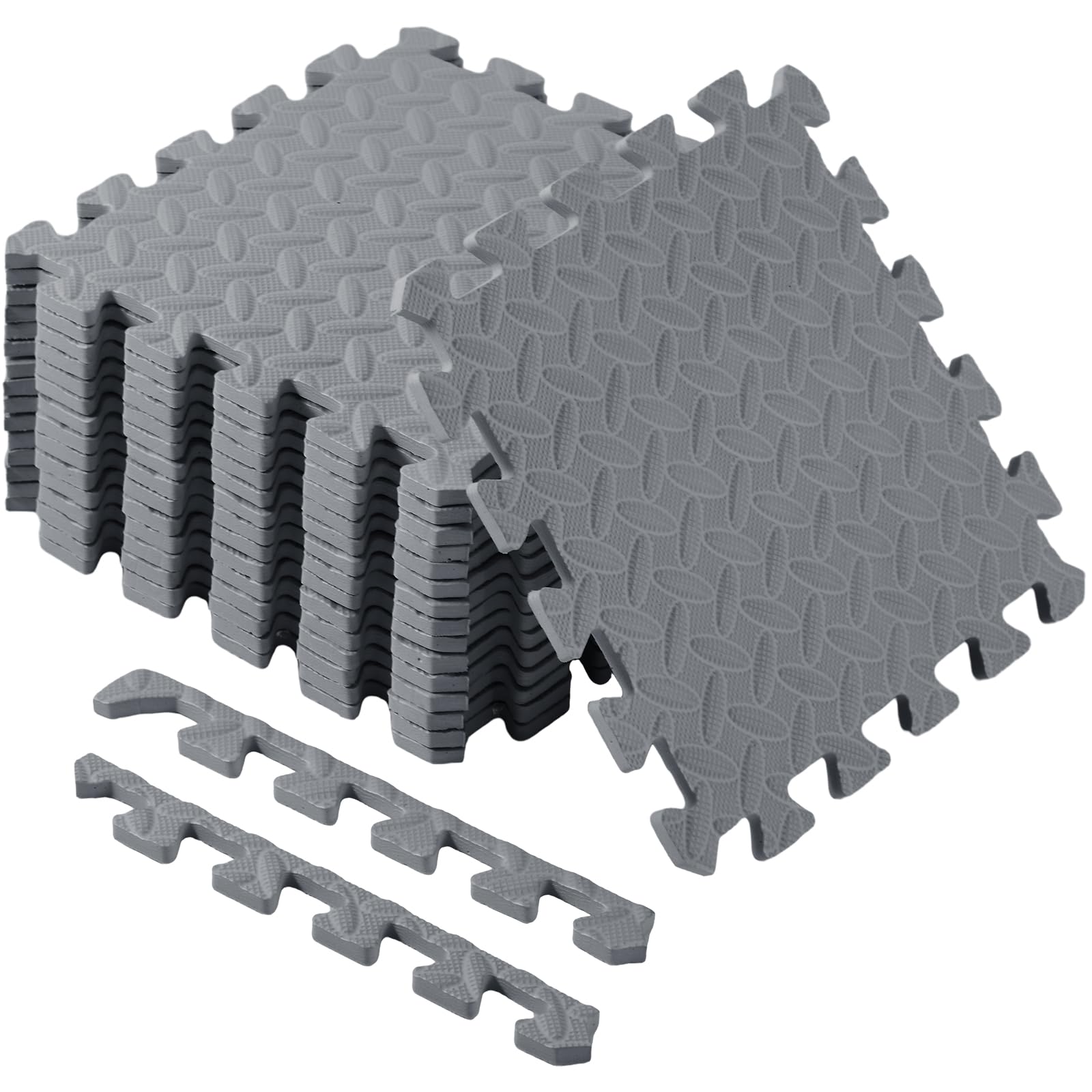 Shihanee Foam Floor Tiles Foam Floor Mats Play Mats Bulk with Borders Interlocking for Bedroom Gym Nursery(16ft,Gray)