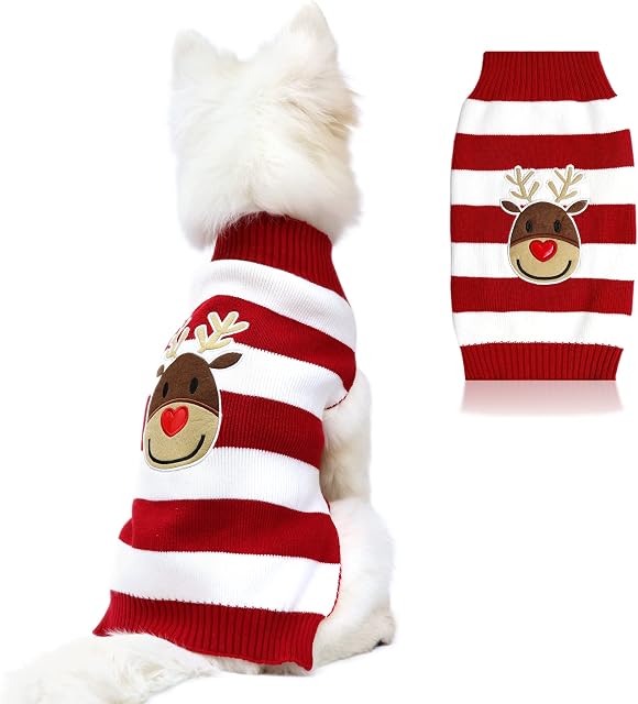DELIFUR Holiday Xmas Reindeer Sweaters Dog Sweaters Year Christmas Sweater Pet Clothes for Small Dog and Cat(Red,S)