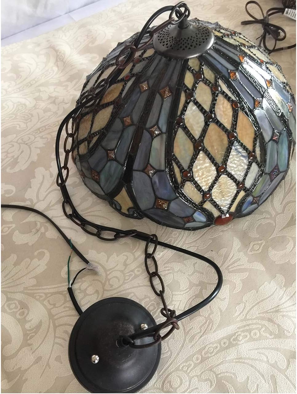 Bieye L10820 Baroque Tiffany Style Stained Glass Ceiling Pendant Light for Living Room Bedroom Home Decoration, 16" W x 47" H