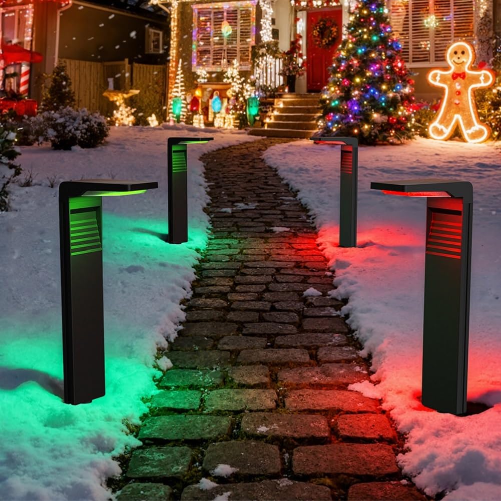 OUSFOT Farola Solar Exterior RGB con 8 Modos de Color, 2000 mAh Impermeable Luces Solares LED Exterior Jardin con 30 LED, Focos Solares para Pasillos, Fiestas, Navidad, Halloween, 4 Piezas