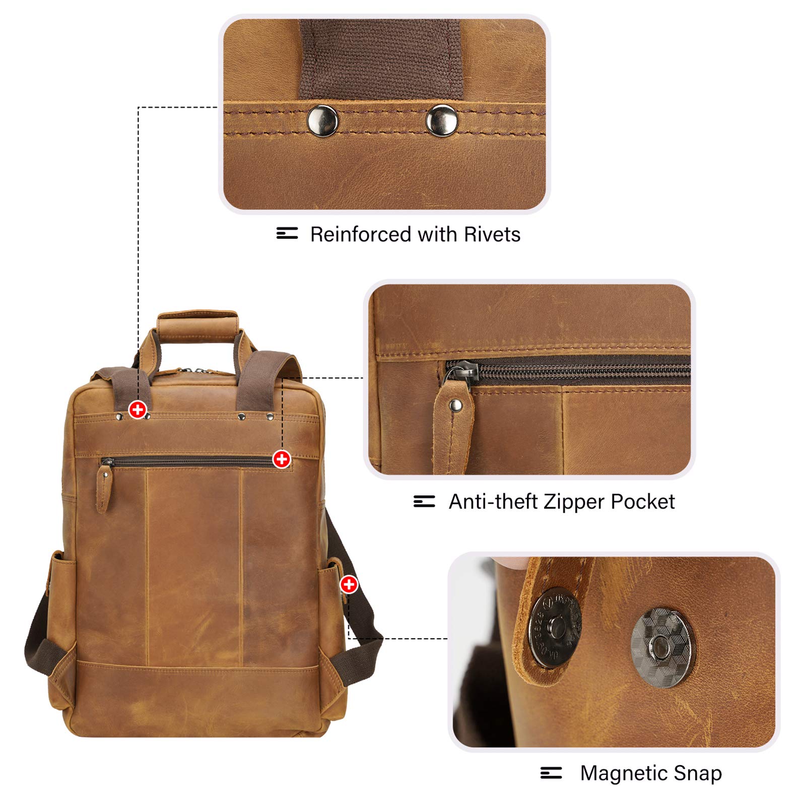 Amazon.com: Texbo Full Grain Cowhide Leather Multi Pockets 16 Inch