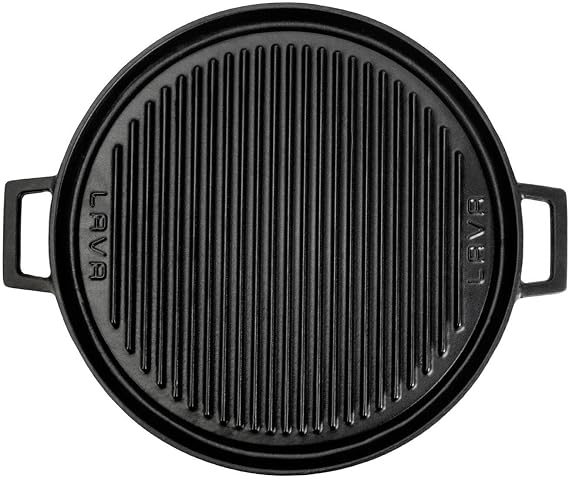 Lava Casting Round Duplex Grating Pan Cast Iron Solid Double Handle Diameter(Ø)34cm.