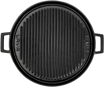 Lava Casting Round Duplex Grating Pan Cast Iron Solid Double Handle Diameter(Ø)34cm.