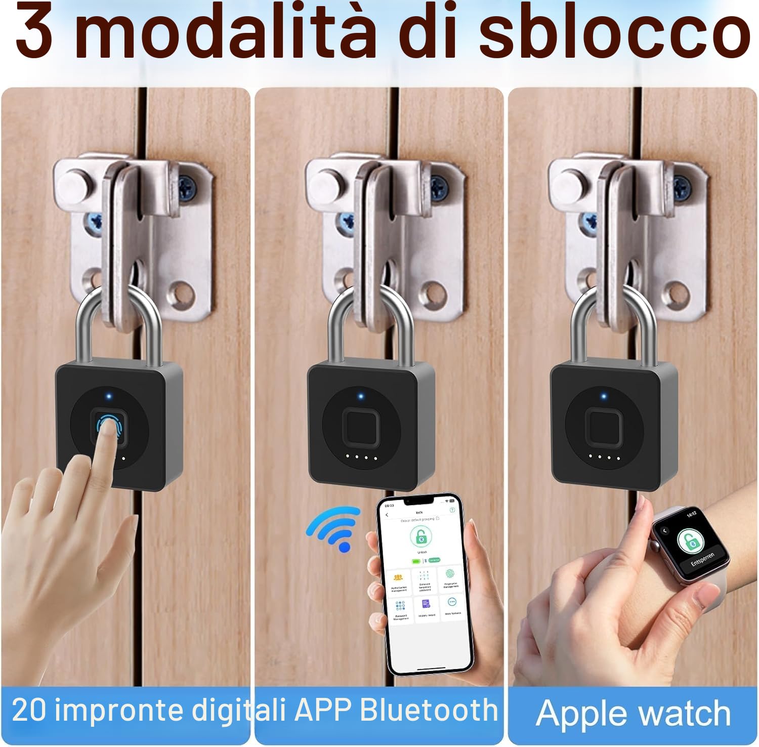 eLinkSmart lucchetto per armadietto da palestra, sblocco con impronta digitale o APP mobile, telecomando, registrazione, impermeabile, lucchetto con impronta digitale per palestra, armadietto,nero