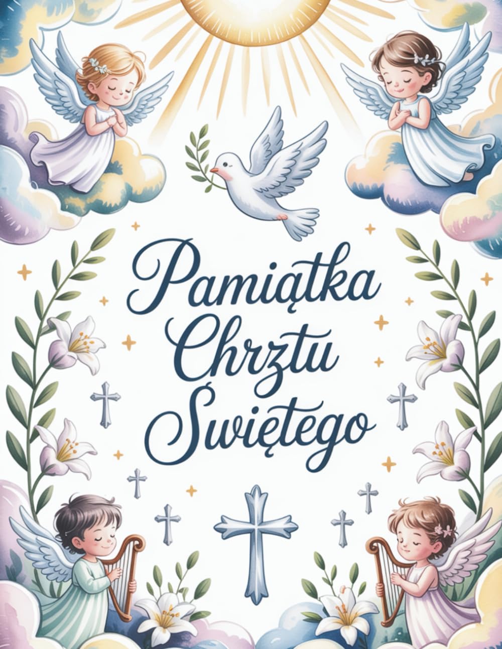 Pamiątkowa ksiązka chrzest św.- chłopiec: Elegancka Księga Pamiątkowa z chrztu z wpisami gości - Album z Autorskimi Ilustracjami – Idealny Prezent od ... i Dziadków (Vintage religious ceremonies)