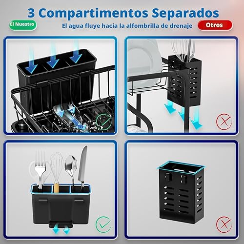 Miniatura 6 de Escurridor de platos, de acero inoxidable que ahorra espacio, escurridor de platos para encimera de cocina, escurridor de platos de cocina con 1