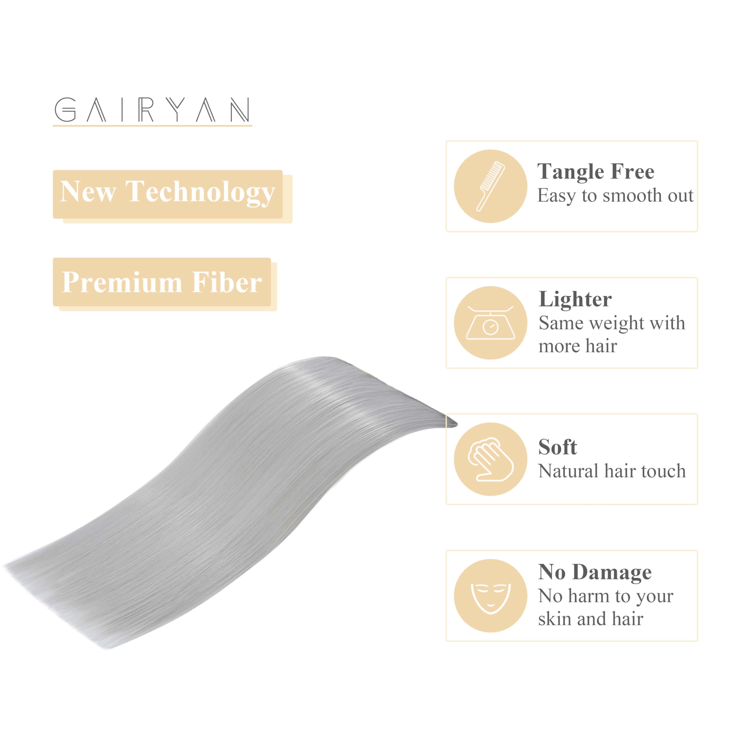 Gairyan 26inch Straight Clip in Hair Extensions Long Full Head Hair Extension 8PCS Synthetic Hairpiece Natural Soft for Women (Light Gray) - Image 4