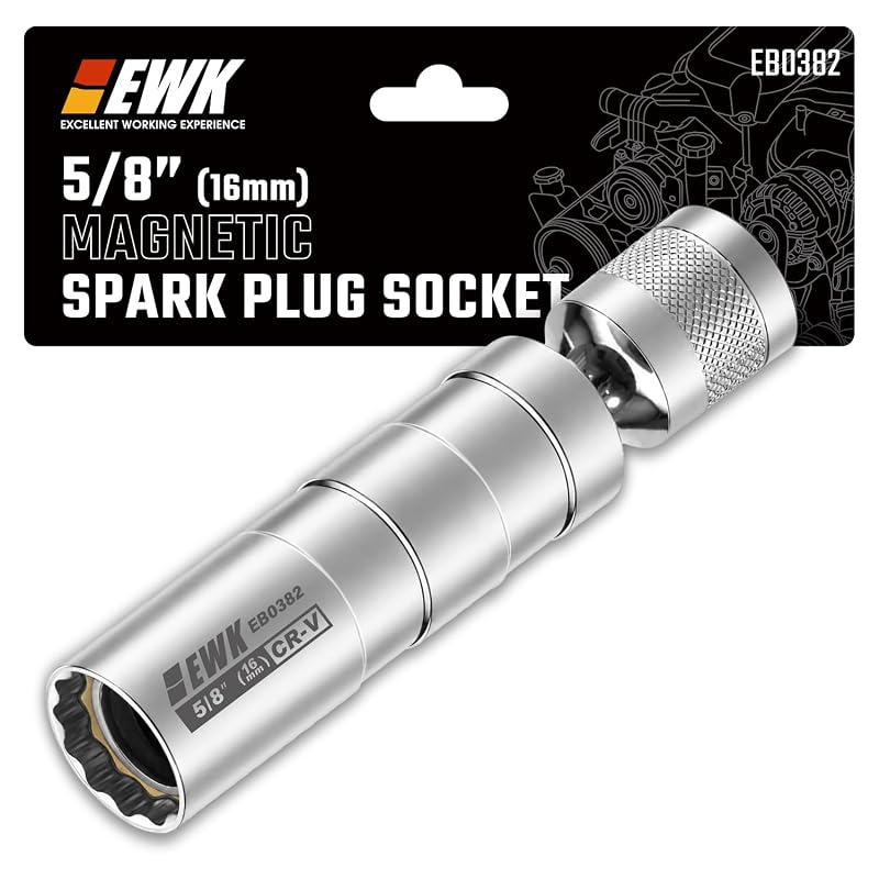 Soquete Magnético para Vela de Ignição EWK 16 mm (5/8 pol.), Articulado 360°, 12 Pontos, Acionamento 9,5 mm (3/8 pol.), Alcance de 10,2 cm, 1 peça