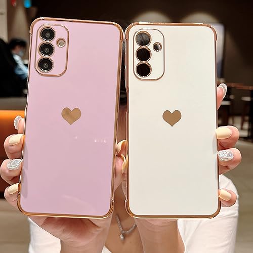 Miniatura 3 de phylla Compatible con Samsung Galaxy A14 0.18 oz 6.6 pulgadas Funda de teléfono chapado de lujo, lindo corazón de amor, protección de la cámara,