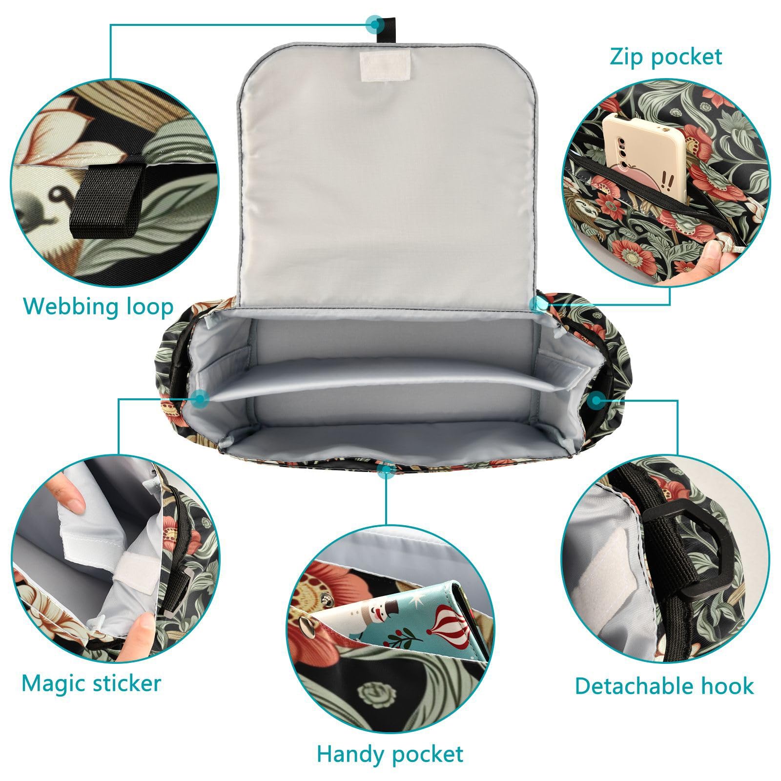 miaozhen William Morris Design Sloth stroller organizer with wipes pocket pocket caddy carriage accesorios para carriolas de acesorios para baby