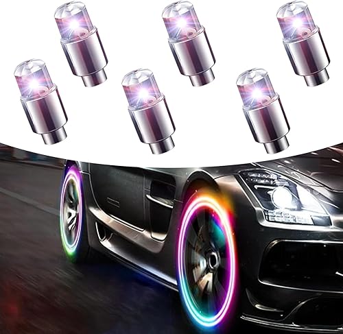 Fluher 6 luces de válvula de neumático de automóvil, luz nocturna de modificación fría, luz de flash con sensor de choque, impermeable, tapa LED,