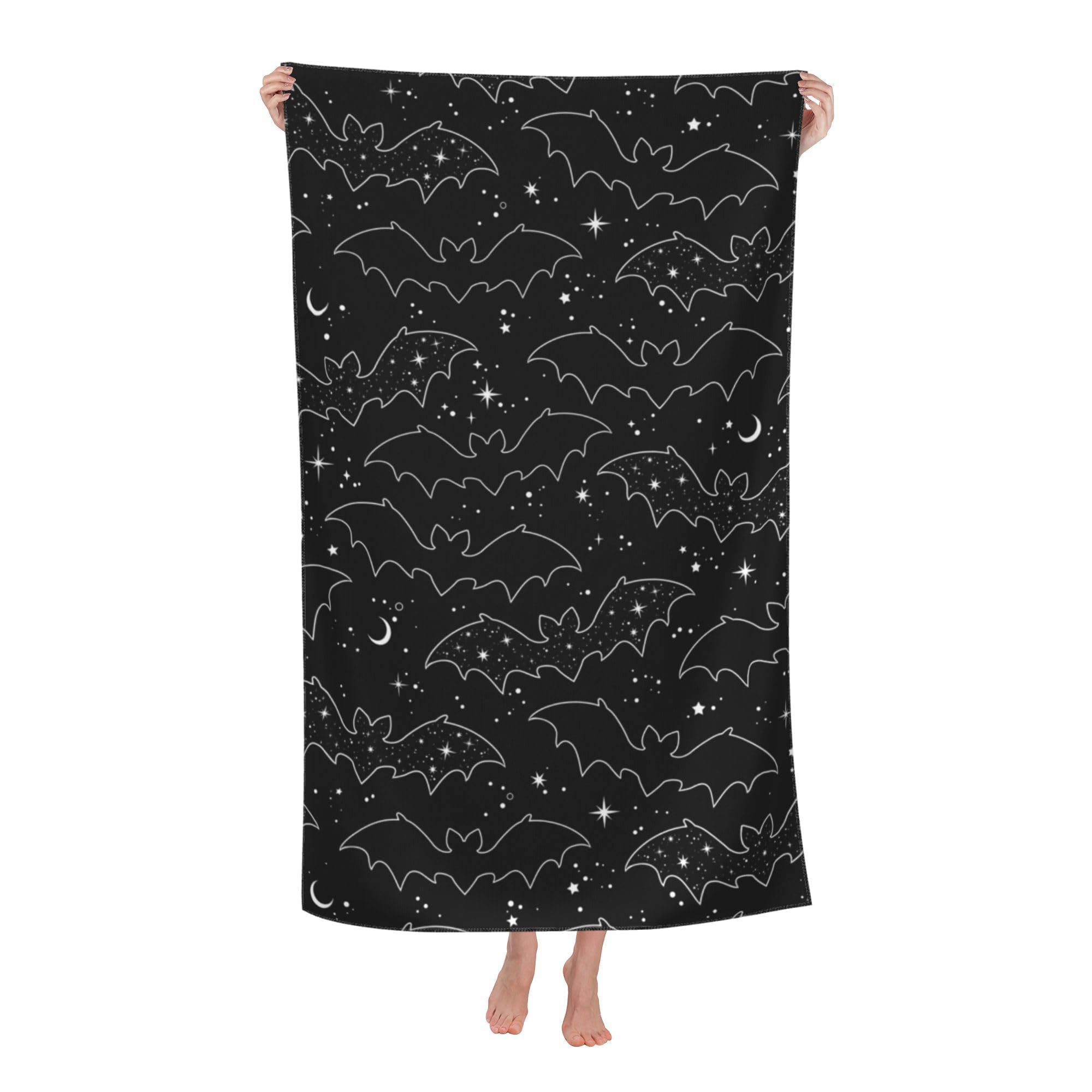 VODRM Goth Bats Beach Towel 32x52in Microfiber Quick Dry Bath Gothic Cartoon Silhouettes Horror Big Towels Soft Lightweight Pool Oversized Sand Free Travel Swimming Decor Gifts for Women Men Adults