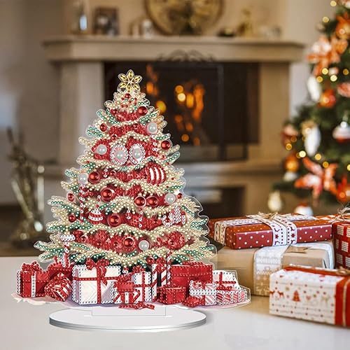 Miniatura 7 de Orgone Kit de adornos de escritorio de árbol de Navidad para adultos, pintura acrílica por números, decoración de Navidad de escritorio, kit de