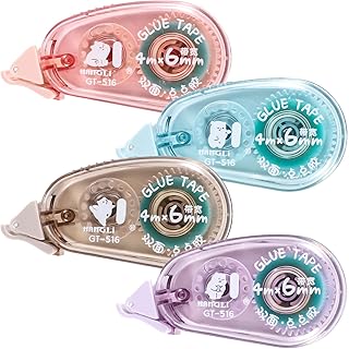 4 Pcs Glue Tape, 16m Glue Roller Tape Morandi Adhesive Tape Glue Tape Dispenser for Craft Cards Photo Album Journal Scrapbooking, 6mm x 4m(Random Color)