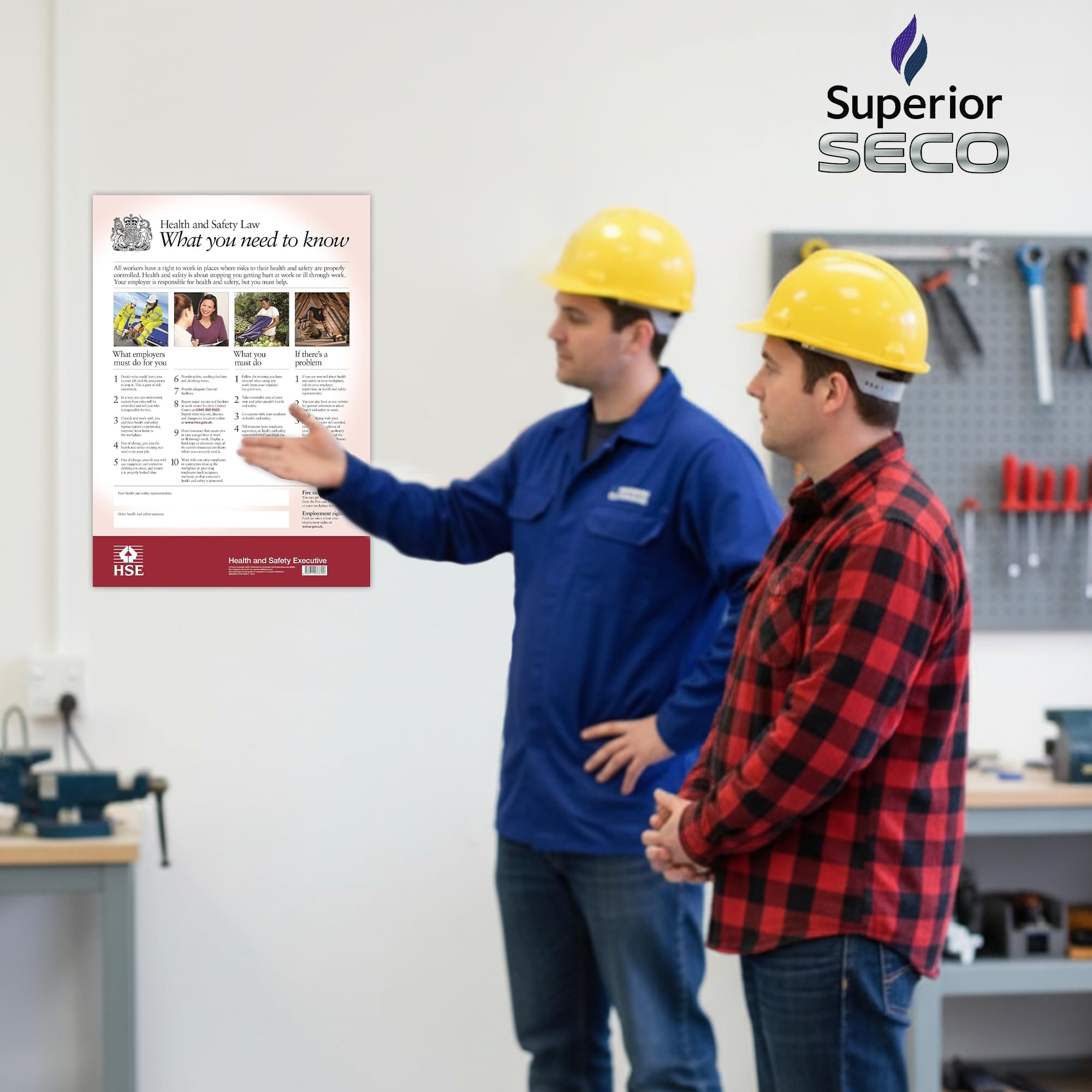 Seco PVC A2 Health & Safety Poster Schild – HSE Arbeitsplatzsicherheitsinformationen – 420 x 594 mm, 0,5 mm