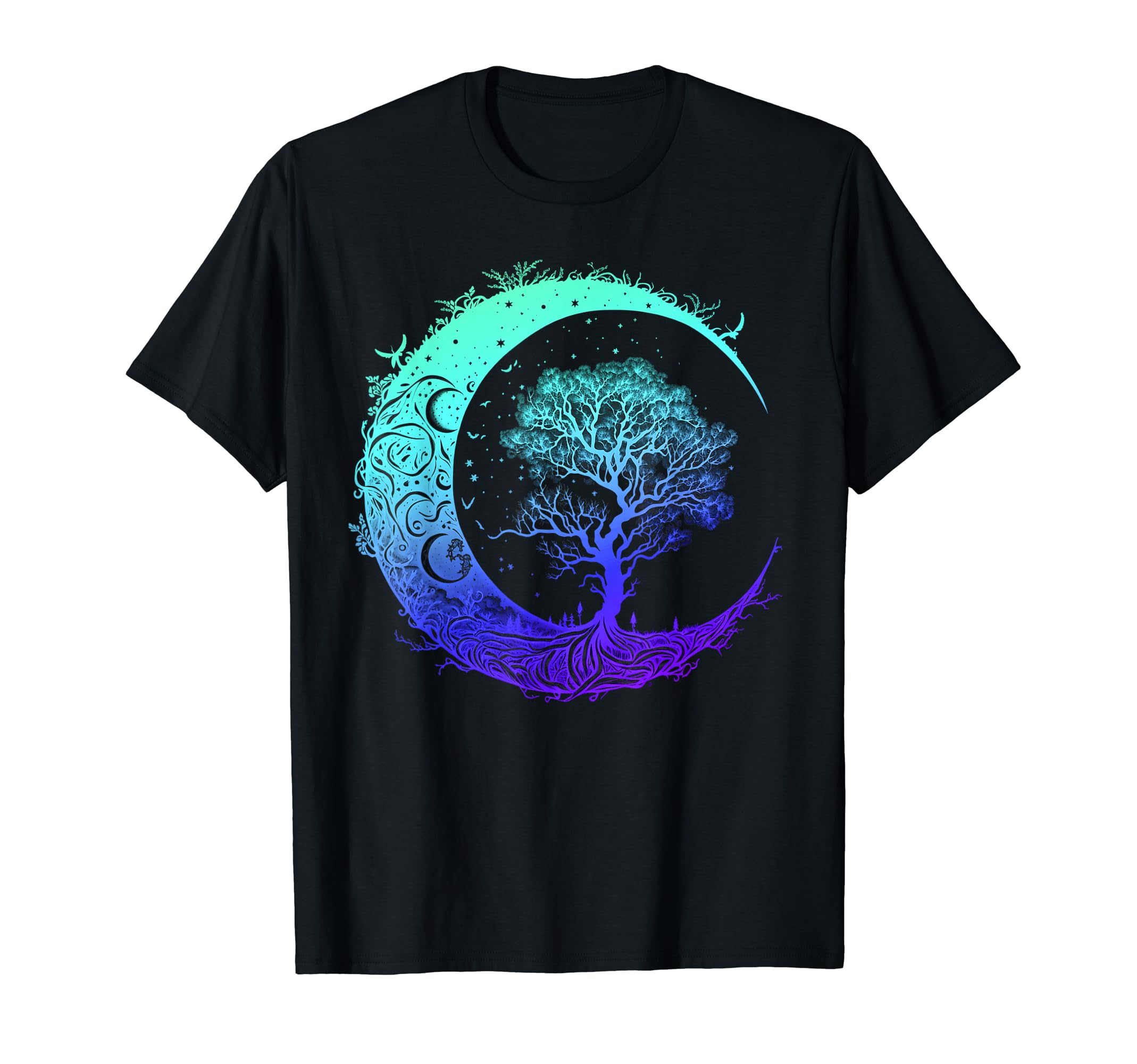 Tree of Life Crescent Moon Mandala Chakra NamasteTree of Life Crescent Moon Mandala Chakra Yoga Indigo T-Shirt