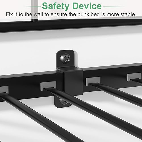Miniatura 4 de VECELO Litera de metal individual sobre individual, literas industriales con escalera y barandilla de longitud completa, sin ruido, no necesita
