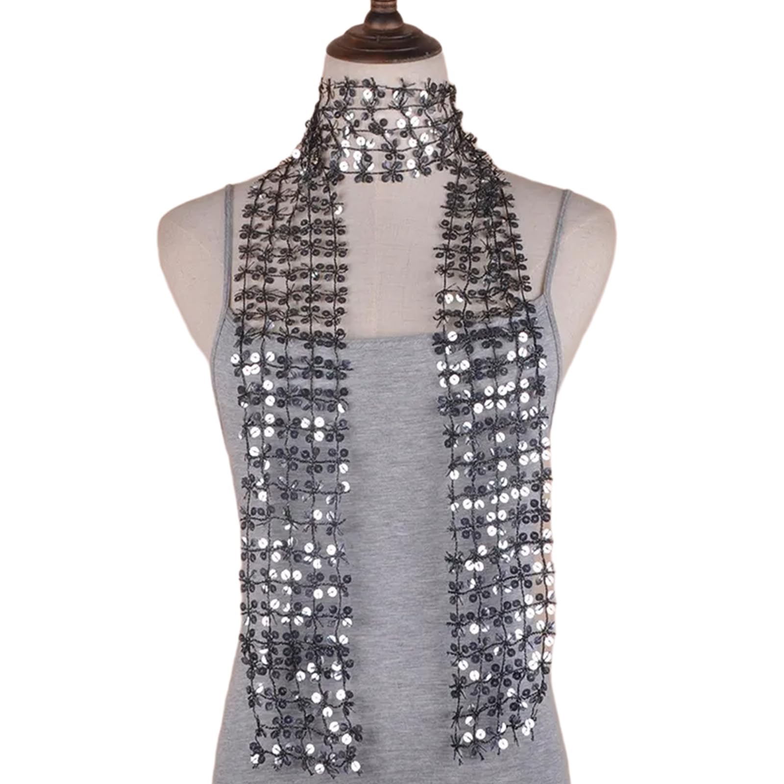 Purplelily Women's Black Silver Sparkling Scarf For Chain Collar Full Sequins Nightclub Party Raves Costume Blingbling Choker