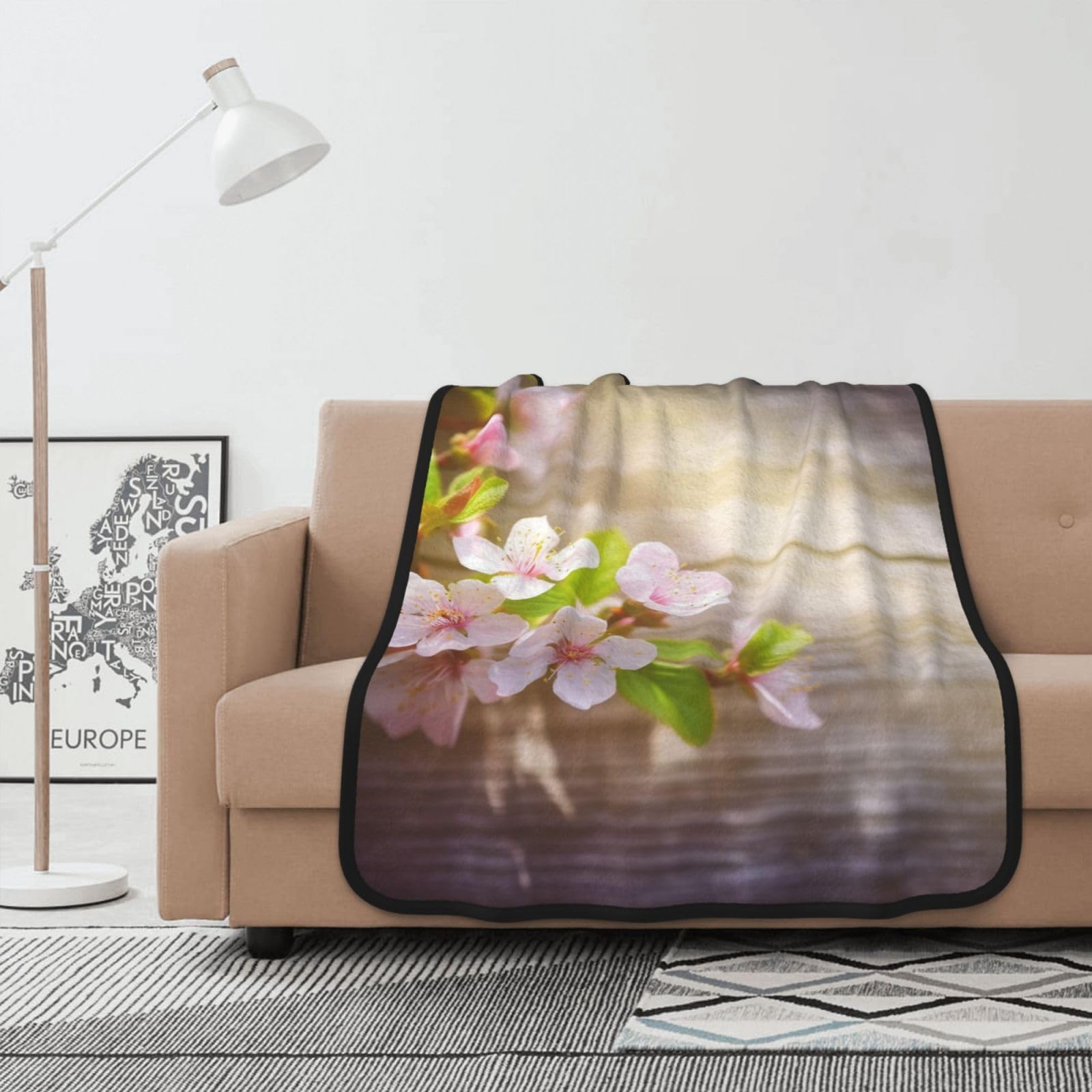 Couverture polaire imprimée fleurs 102x127 cm en flanelle légère pour lit et canapé