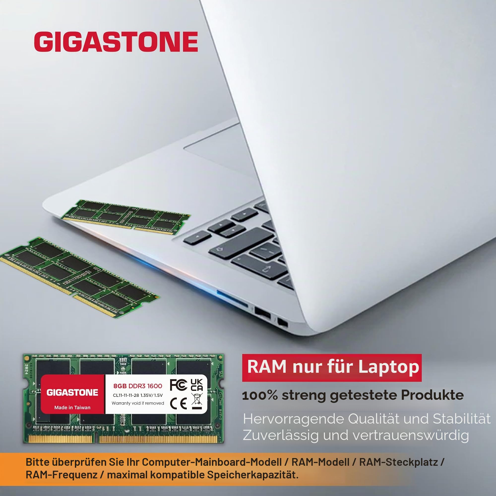 [DDR3 RAM] Gigastone Laptop RAM 16GB (2x8GB) DDR3 Ram 16GB DDR3-1600MHz PC3-12800 CL11 1.35V SODIMM 204 Pin/Polig Ungepuffert Nicht-ECC Computer Speicher RAM (Nur Notebook/Laptop)
