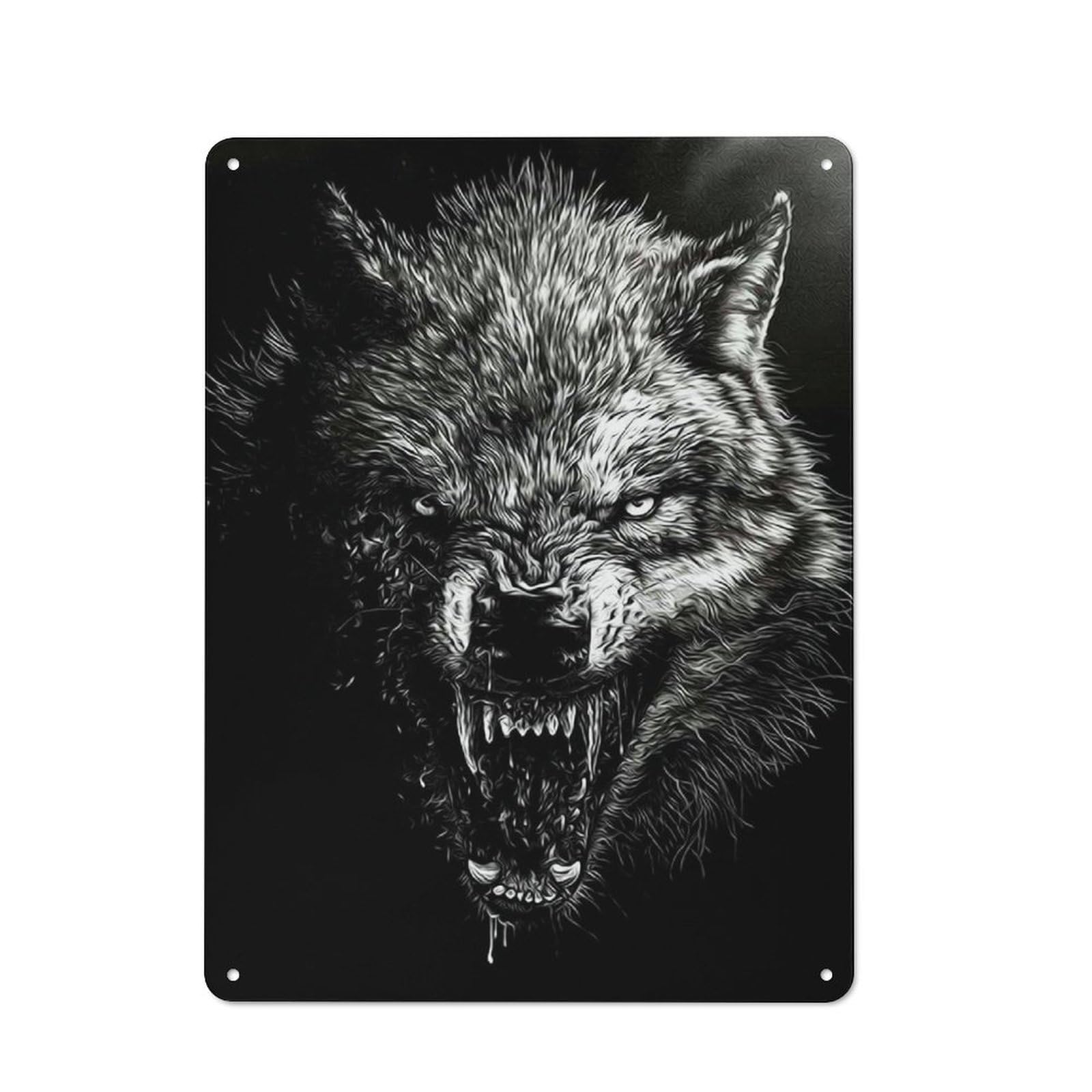 Junmoney Style-21 40X30cm Vintage Metal Sign With Angry Wolf Portrait For Studio Or Craft Room, For Vintage Wall Decor Fans, For Metal Sign Collectors