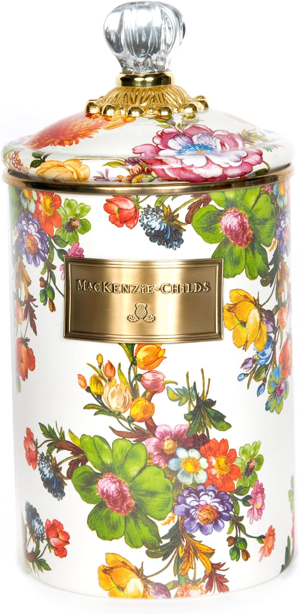 MacKenzie-Childs Flower Market Large Enamel Canister - White 5" dia., 7" tall