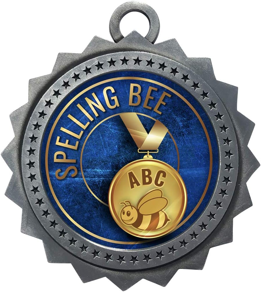 10 PK of Spelling Bee Silver Medals Trophy Award with Neck Ribbons D03-EG50