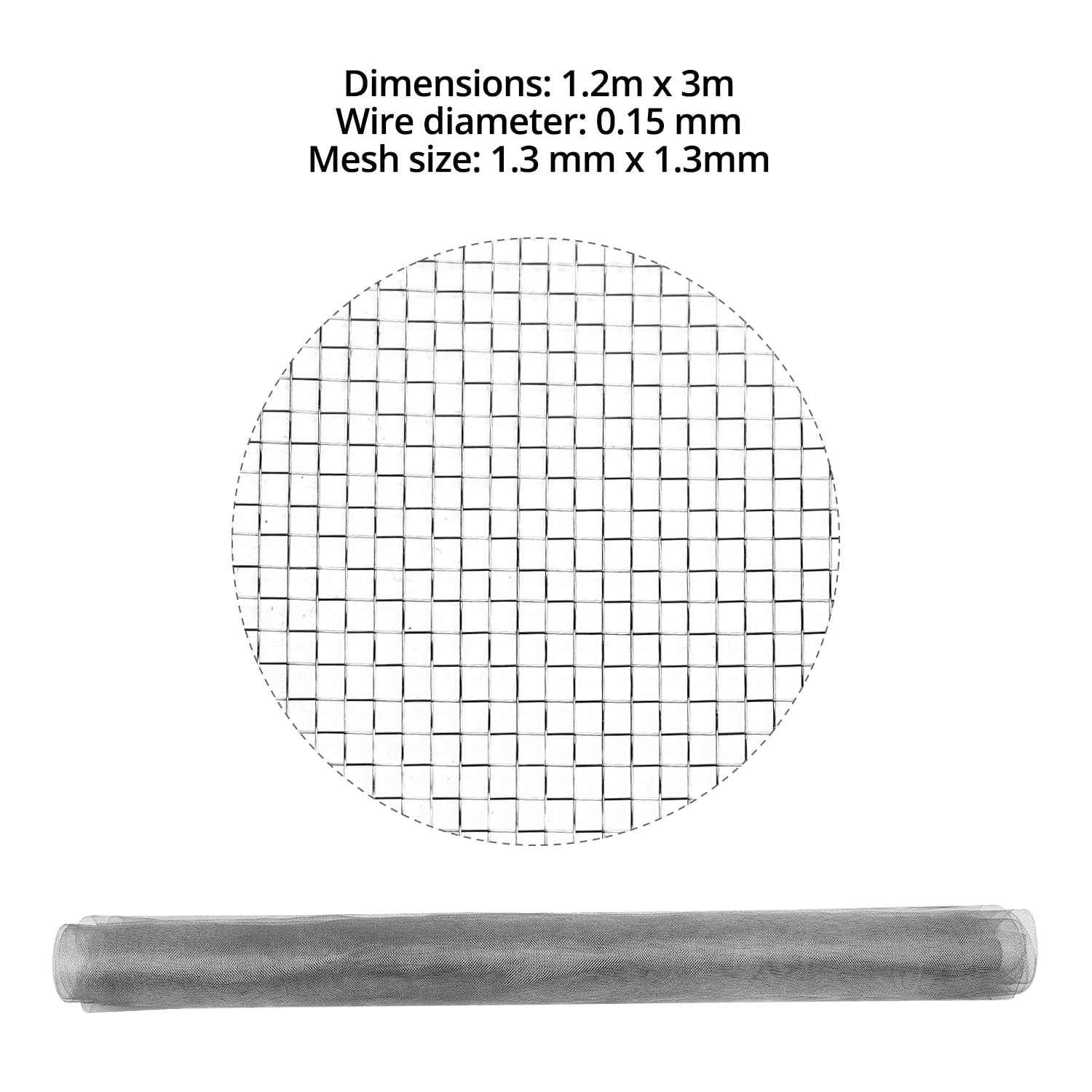 QWORK® Malla de alambre de 304 acero inoxidable, malla mosquitera metalica de 1.2 mx 3 m, malla de alambre de malla fina, diámetro del alambre: 0.15 mm, tamaño de malla 1.3 mm