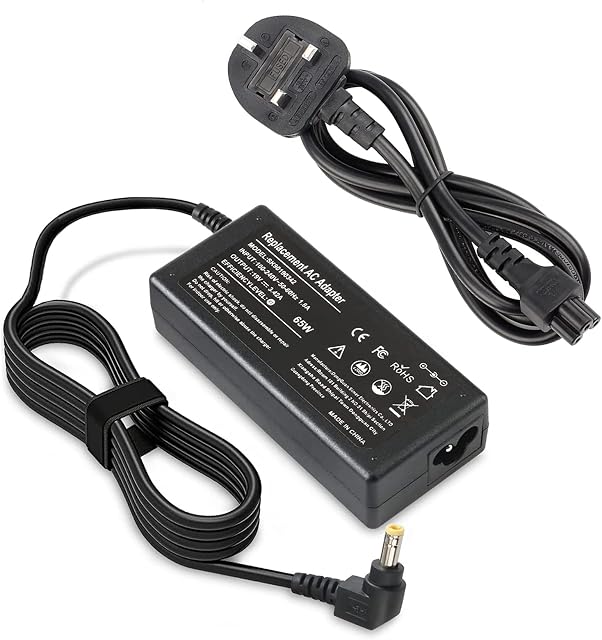 65W Laptop Charger for Acer 19V 3.42A Notebook AC Adapter Aspire Extensa TravelMate TimelineX series with Power Cord Connector Size: 5.5 x 1.7mm