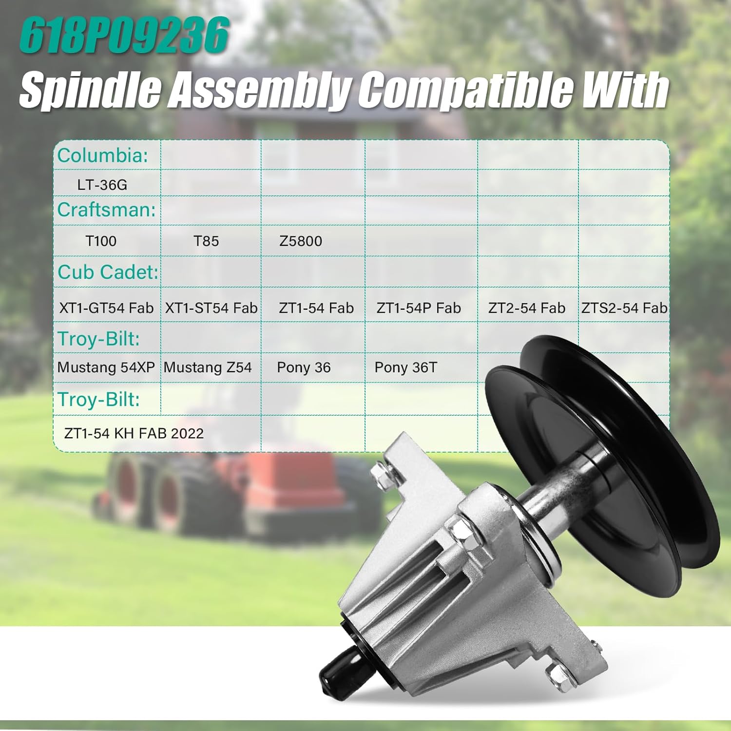 618P09236 S Shape Center Spindle Assembly Replace 618P09236 618-09236 Compatible With Cub Cadet Troy-Bilt Columbia Craftsman MTD Lawn Tractor Model XT1-GT54 XT1-ST54 ZT1-54 Fab Z5800 54 Inch Deck