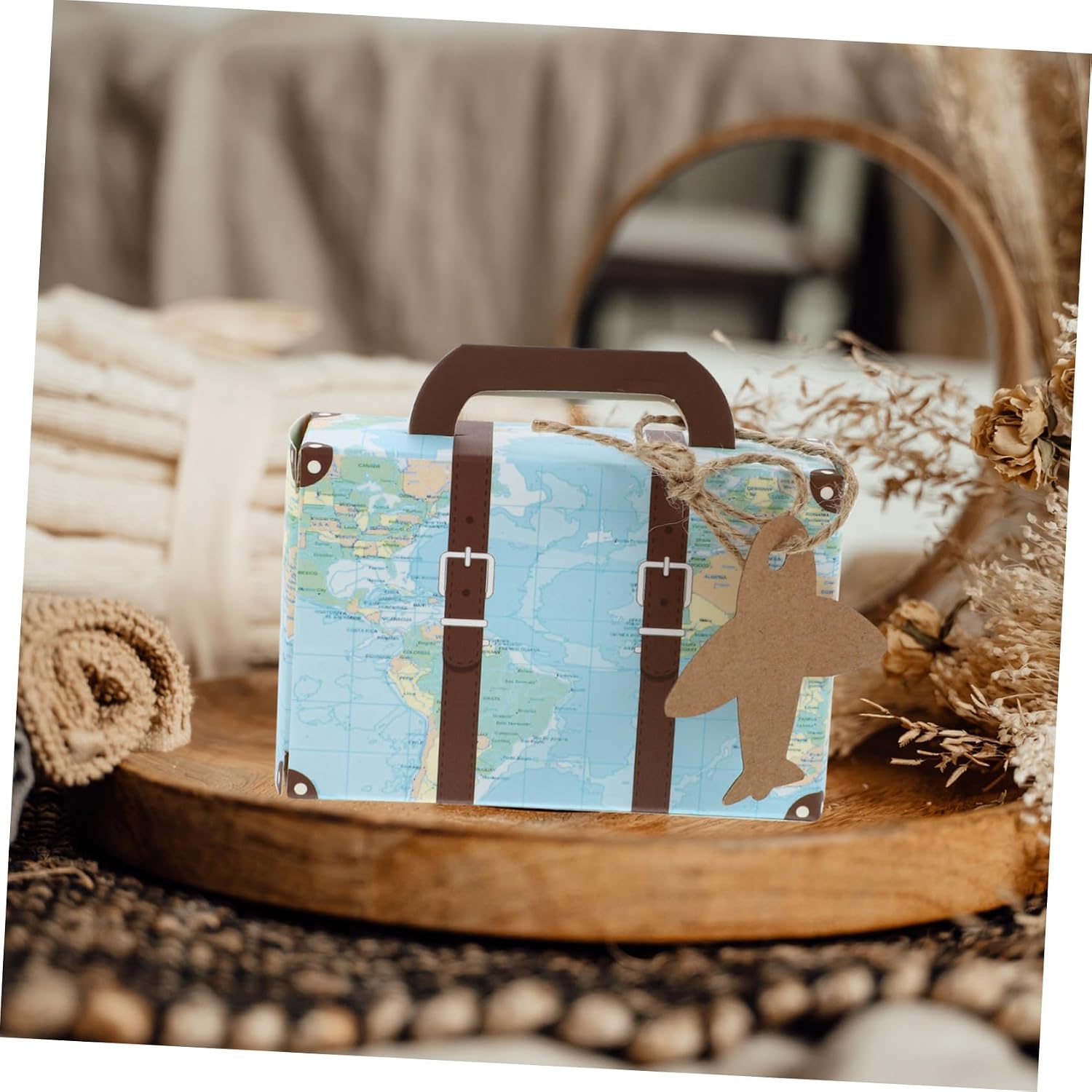 Luggage Style Candy Box 50 Set Paper Rope Blue Xmas Halloween Season
