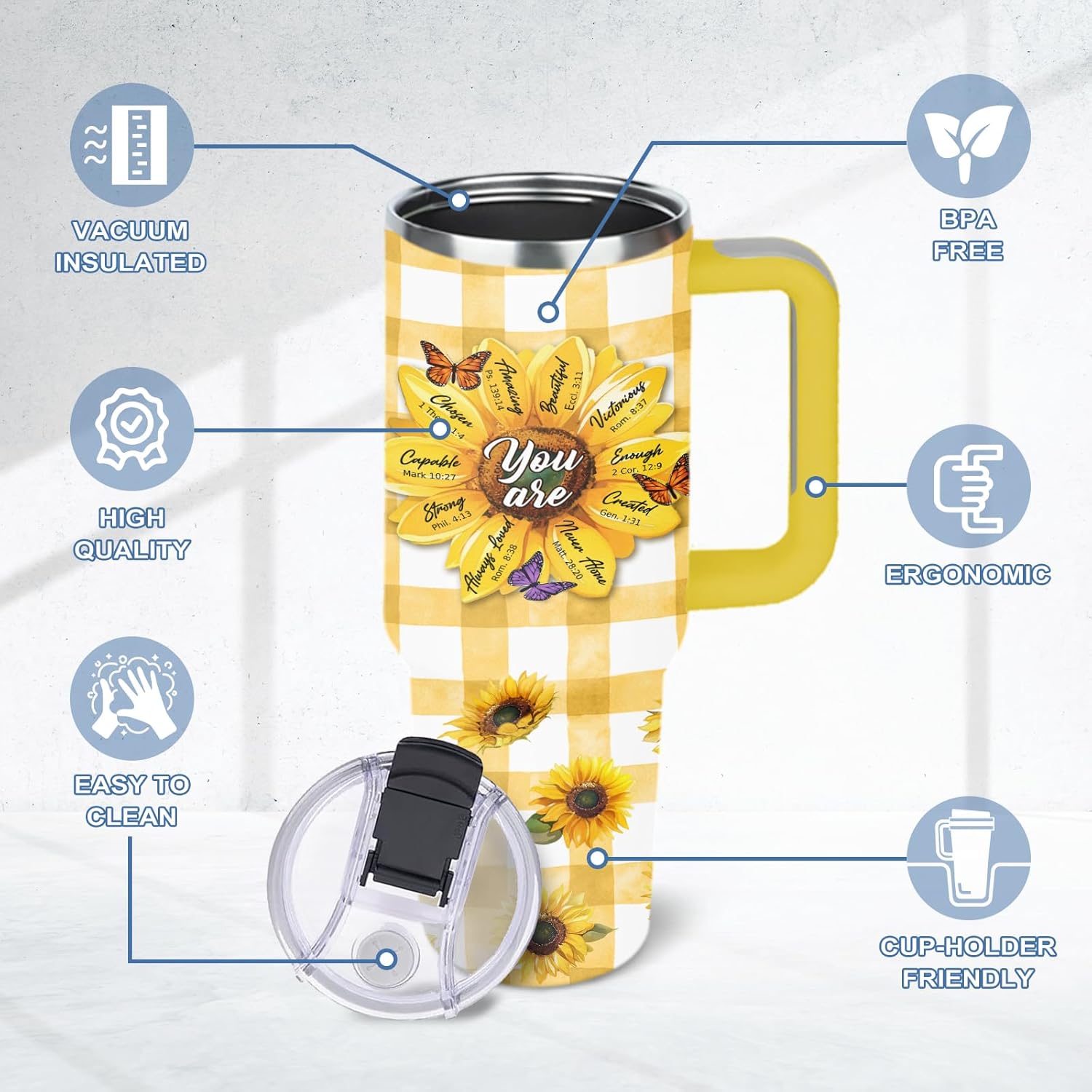 Sunflower Tumbler For Women, 30 Oz Sunflower Christian Stainless Steel Tumbler, Christmas Gifts For Women Mom Sister Best Friends, Christian Bible Coffee Insulated Cup - Image 4