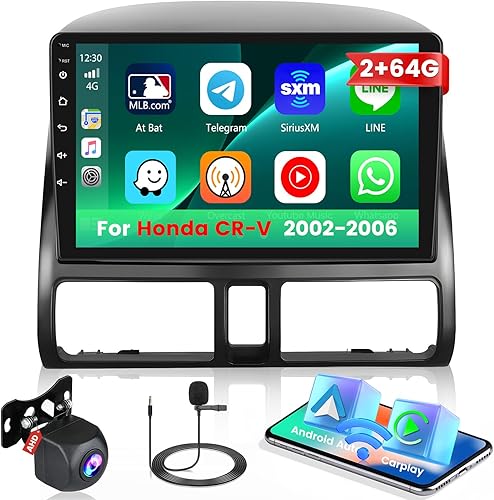 Roinvou Estéreo CarPlay Android 2+64G para Honda CR-V CRV 2002-2006, CarPlay inalámbrico integrado con Android Auto, pantalla táctil de 9 pulgadas