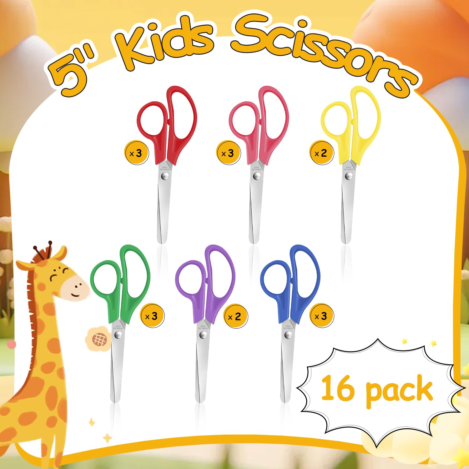 16 Packungen Kinder-Sicherheitsscheren mit stumpfer Spitze, 12,7 cm, Edelstahl, Bastelschere für Vorschule, Kindergarten, Xnluothsk