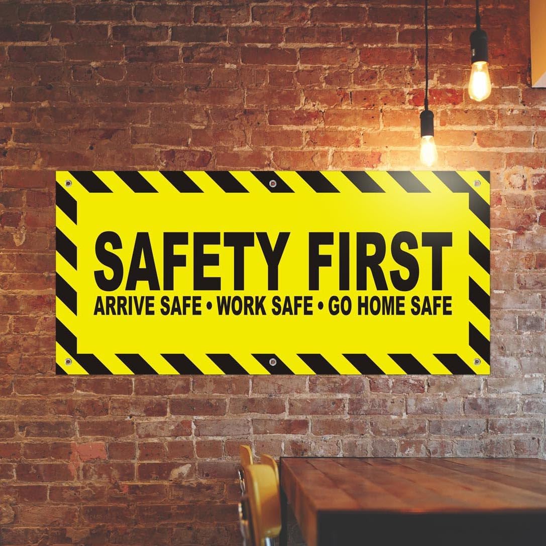 Worksite Banner for Any Business Safety First 24"x51" Large Vinyl Banner