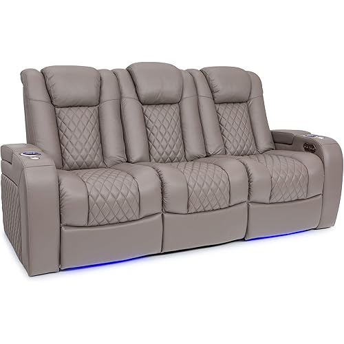 Seatcraft Anthem Italian Leather Sofa w/Fold-Down Table, Living Room, Power Headrest, Power Recline, Gray