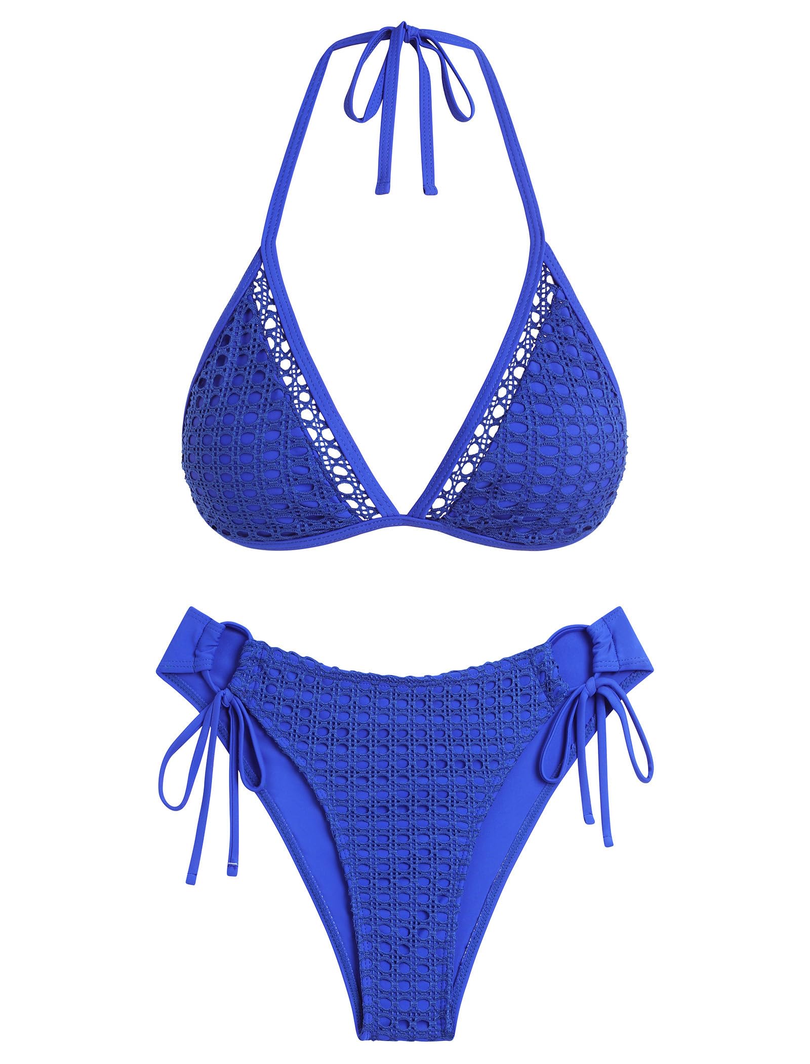 Women's Halter Bikini Set Crochet Triangle Two Piece Bathing Suit Side Tie Swimwear