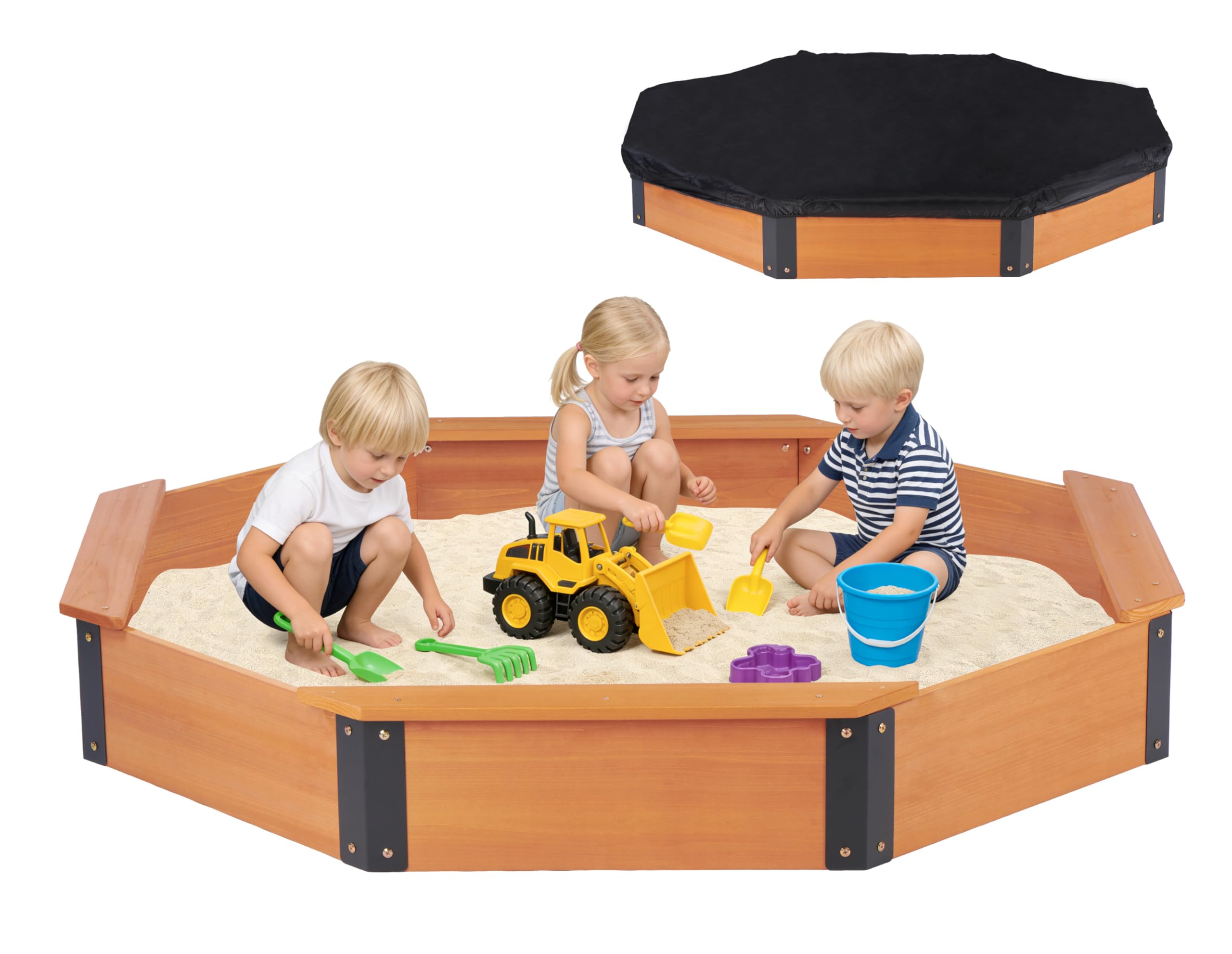 Amazon.com: 64''x56''x8.5'' Octagon Sandbox with Cover for Kids
