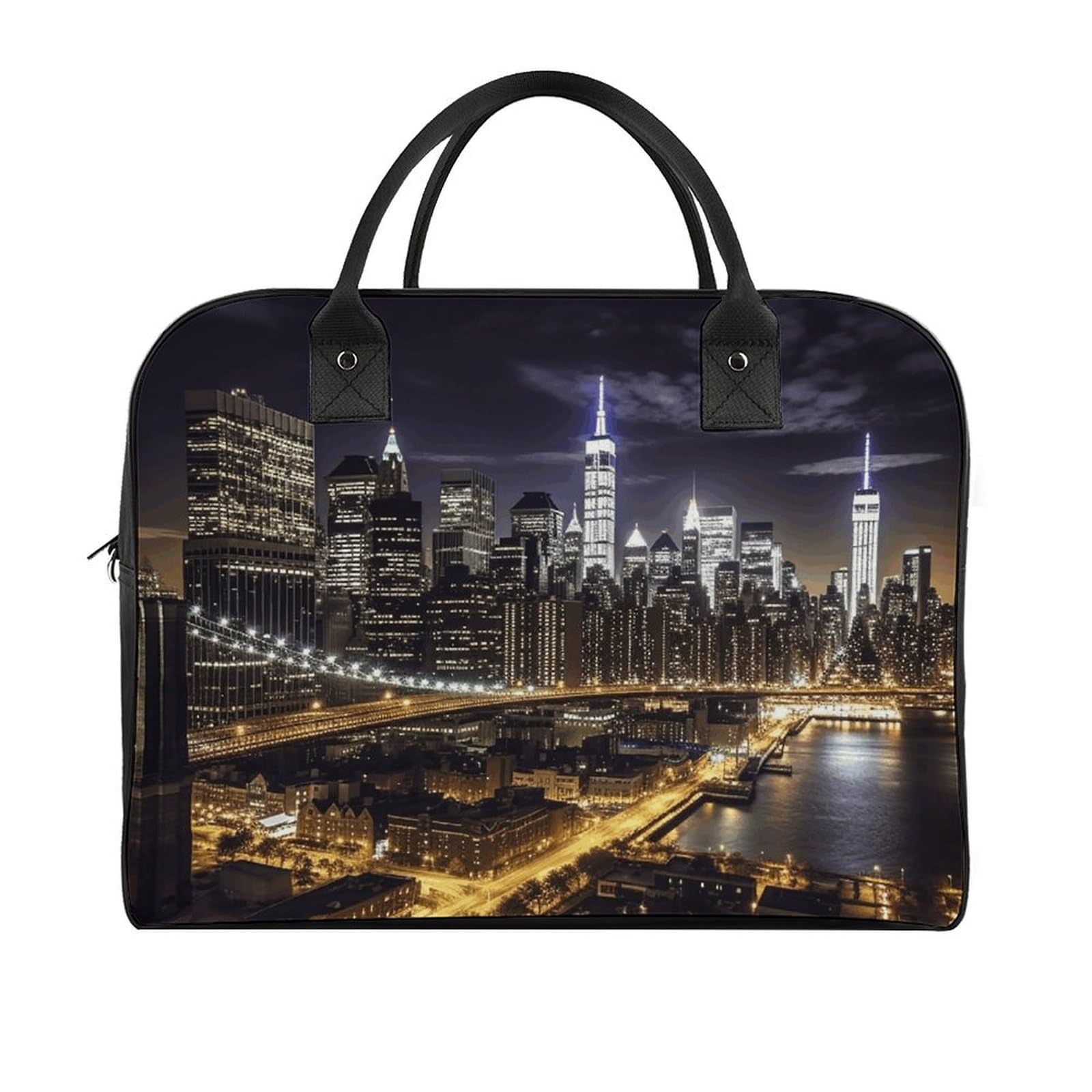Multifunktionale Reisetasche, Motiv: Stadt bei Nacht, bedruckt, Reisetasche, Handgepäcktasche, Übernachtungstasche, Wochenendtasche, Schwarz, Einheitsgröße, Schwarz, Einheitsgröße